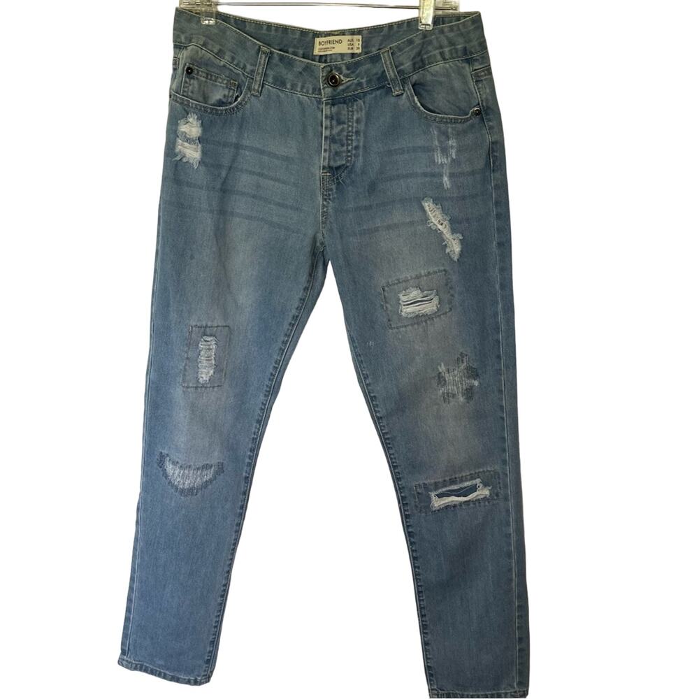 Cotton On Boyfriend Distressed Blue Jeans Womens 6 Button Fly Grunge Indie Edgy